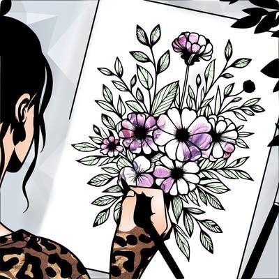 artist drawing realistic flowers