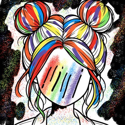 realistic girl with buns on the top of her hair