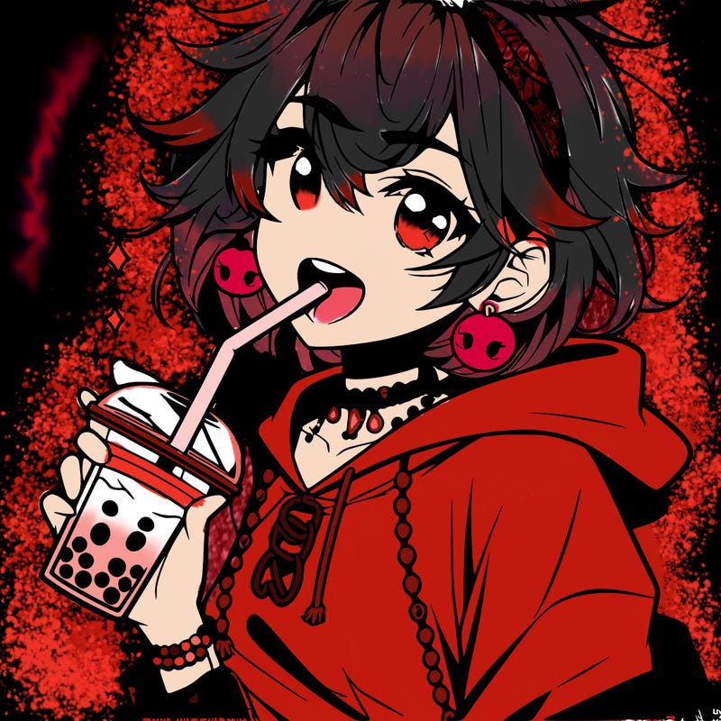 hot baddie anime girl drinking boba and biting the straw