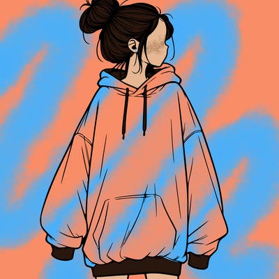 realistic girl with a oversized sweatshirt on and a bun