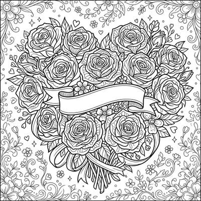 Celebrate Mother's Day with this intricate coloring page featuring a heart-shaped bouquet of vibrant orange roses. Unleash your creativity and personalize these beautiful blooms to express your heartfelt appreciation.