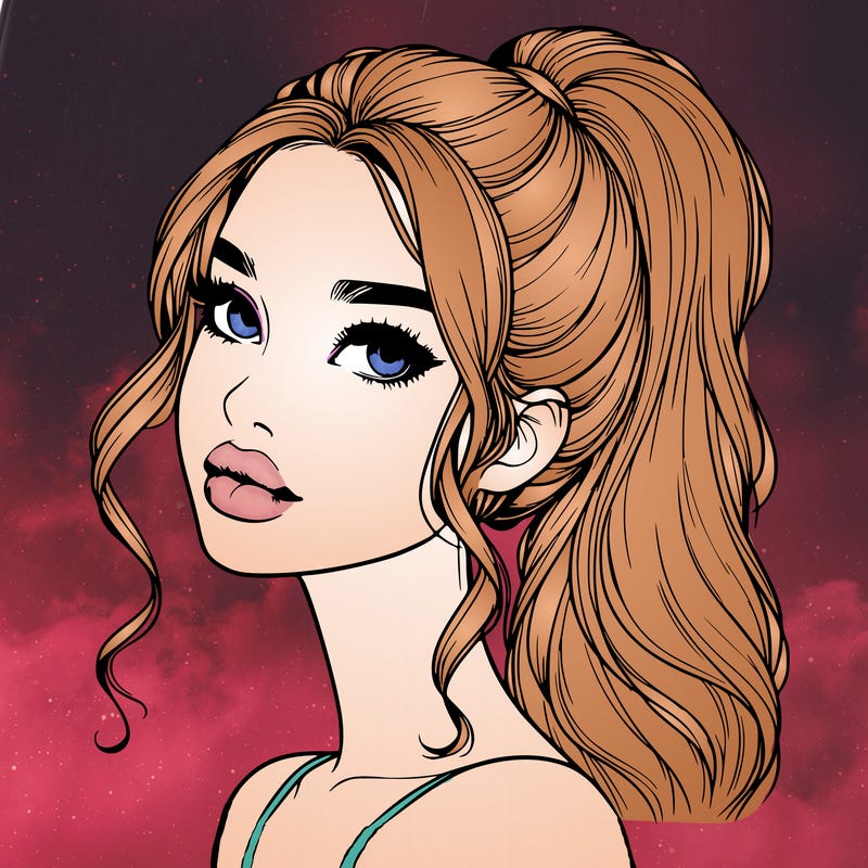 realistic girl with a ponytail on her hair and lips