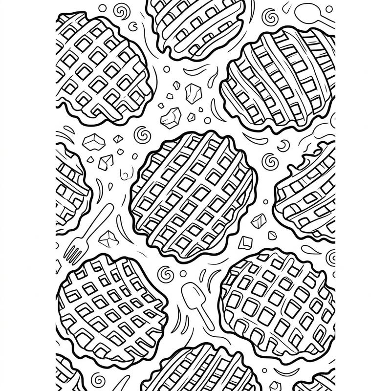 Dive into a delectable coloring experience with our crispy waffle fries template. Each unique lattice-cut fry offers endless possibilities for vibrant colors and creative expression.