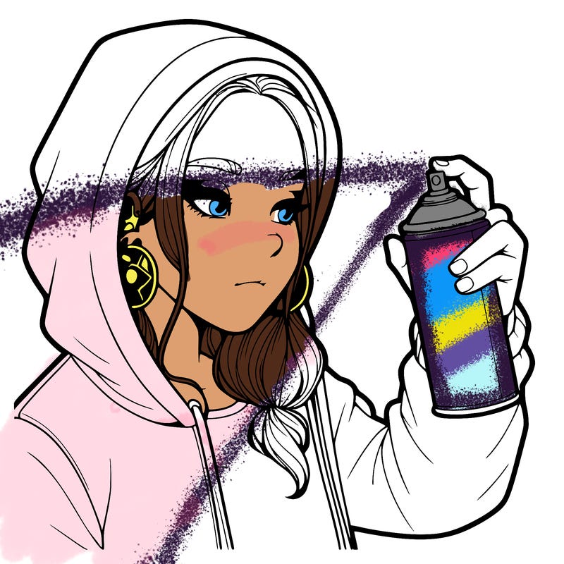 a realistic girl, spray painting