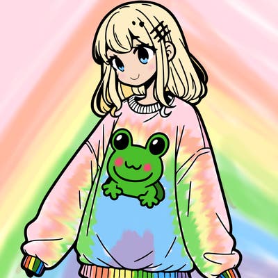 girl wearing frogging sweatshirt