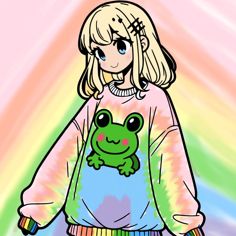 girl wearing frogging sweatshirt