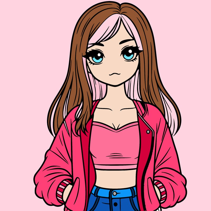 girl with long hair a crop top and a jacket