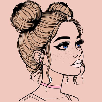 realistic girl with buns on the top of her head
