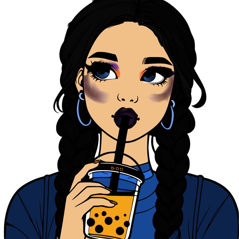 realistic girl with braided hair drinking boba