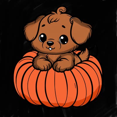 cute little puppy in a pumpkin