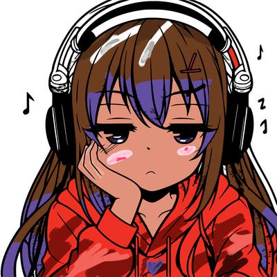 tired anime girl with head phones