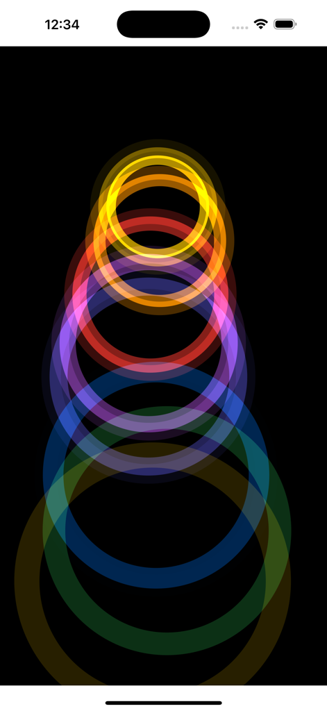 Rainbow Ripples - Overlapping colorful neon rings forming a vertical stack of ripples on a black background