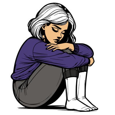 realistic woman with her face in her knees