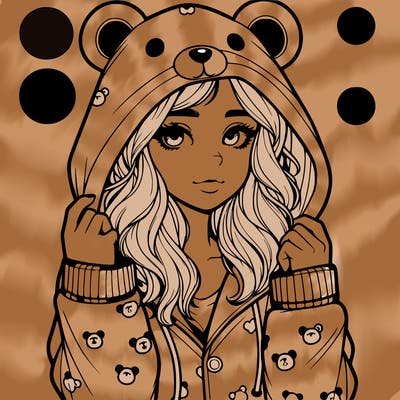realistic girl in a animal pjs hoodie