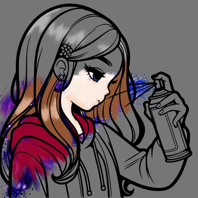 a realistic girl spray painting