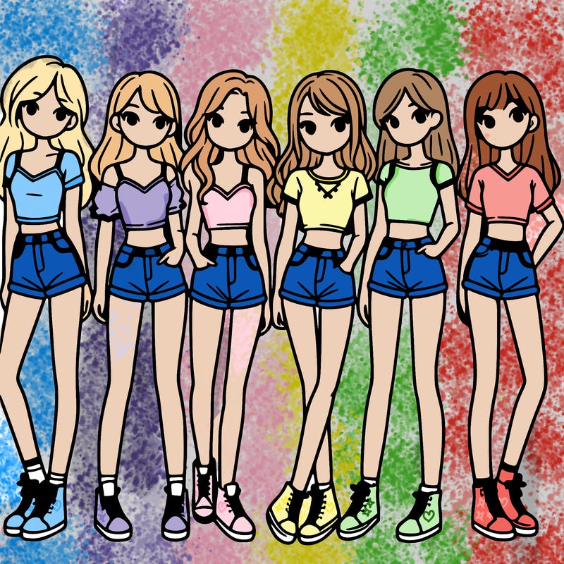 a group of girls wearing crop tops and shorts
