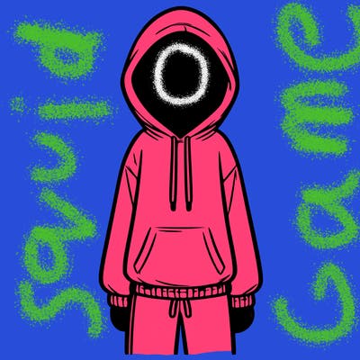 faceless girl in a tracksuit with a hood on and no hair