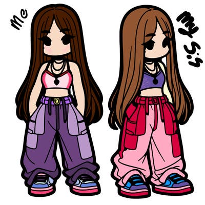 girl in baggy pants crop top and long hair