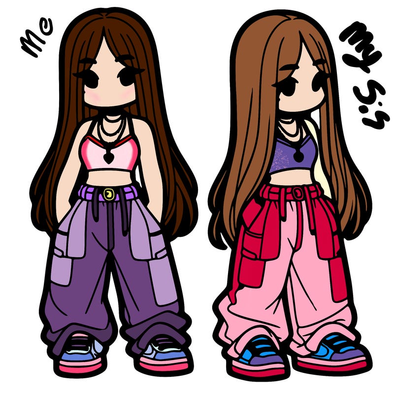 girl in baggy pants crop top and long hair