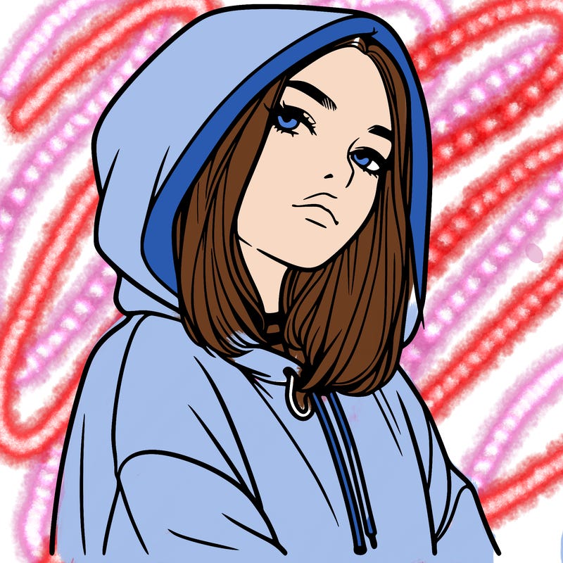 a realistic girl in a hoodie