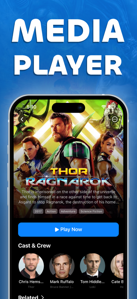 Player Xtreme – Video Player - Player Xtreme video player interface showing movie details and cast