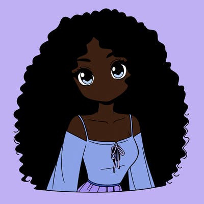a black anime girl with long afro hair