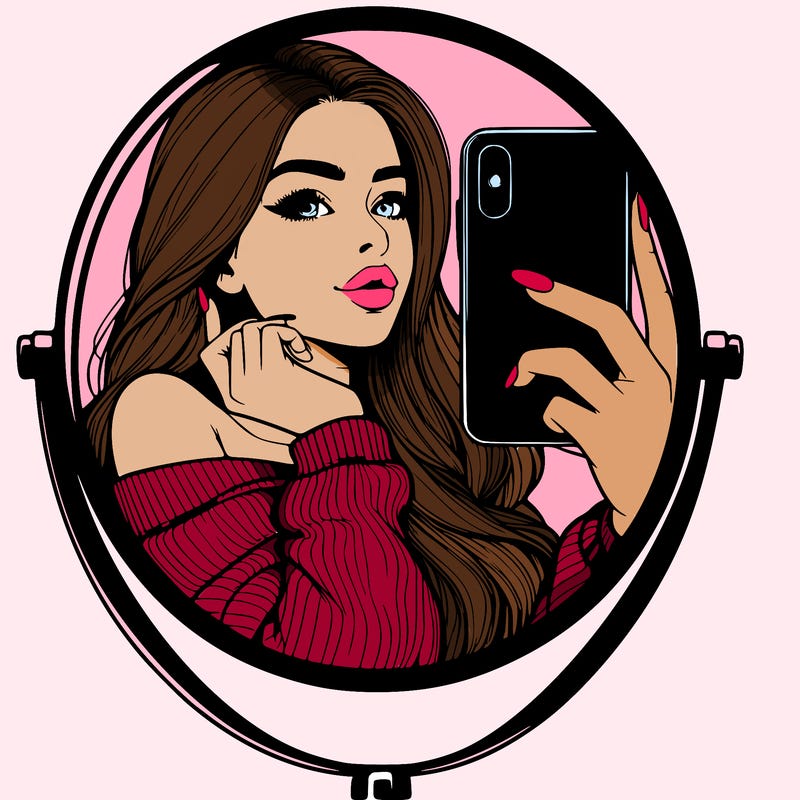 realistic girl taking mirror selfie beautiful