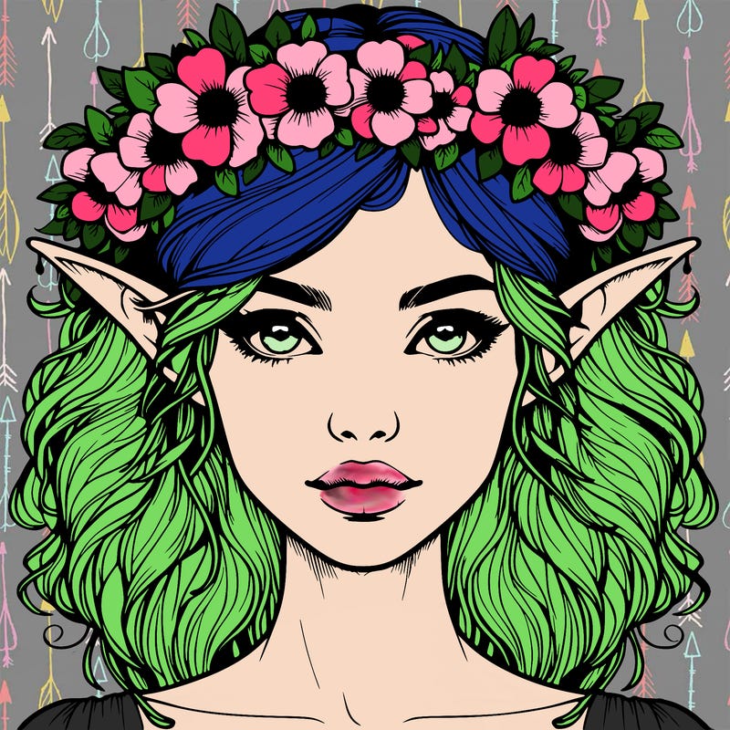 realistic female elf with flower crown