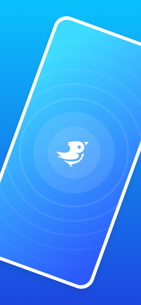 CooMeet - Pantalla de inicio de la aplicación de citas por video CooMeet con el logo del pájaro blanco y fondo azul