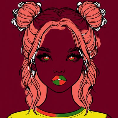 realistic girl with two buns in hair and lips