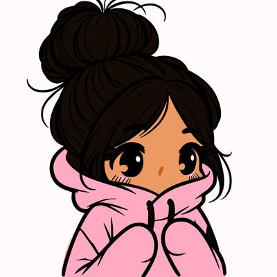 shy girl in big hoodie with messy bun