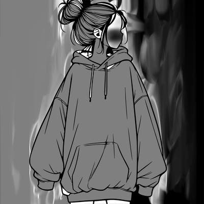 realistic girl with a oversized sweatshirt on and a bun