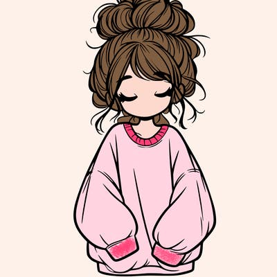 girl with baggy sweatshirt and messy bun