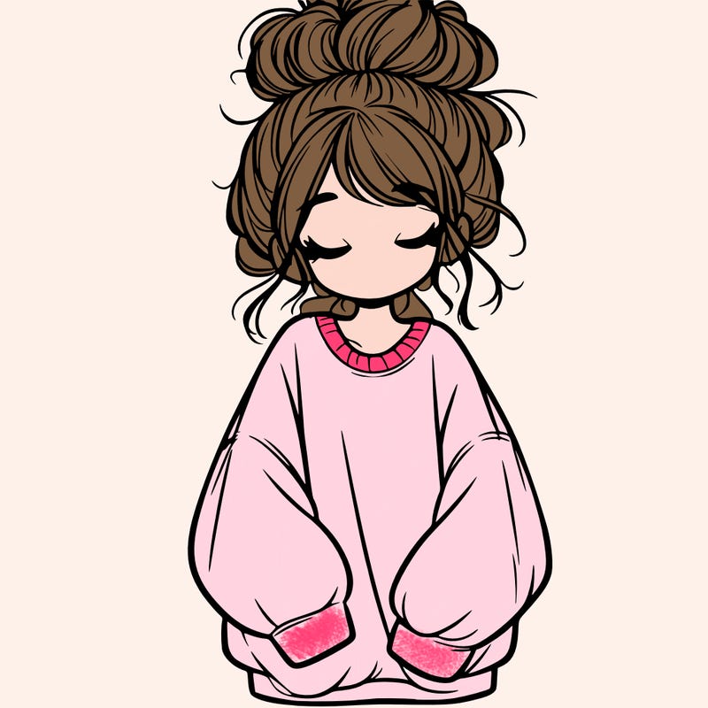 girl with baggy sweatshirt and messy bun