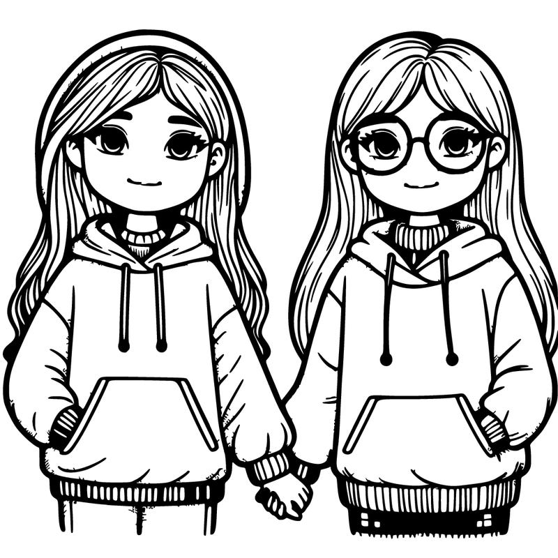 2 girls with long hair, one of them with glasses, in oversized hoodies and have lots of freckles holding hands