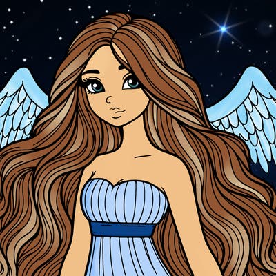 a realistic female angel with long locks
