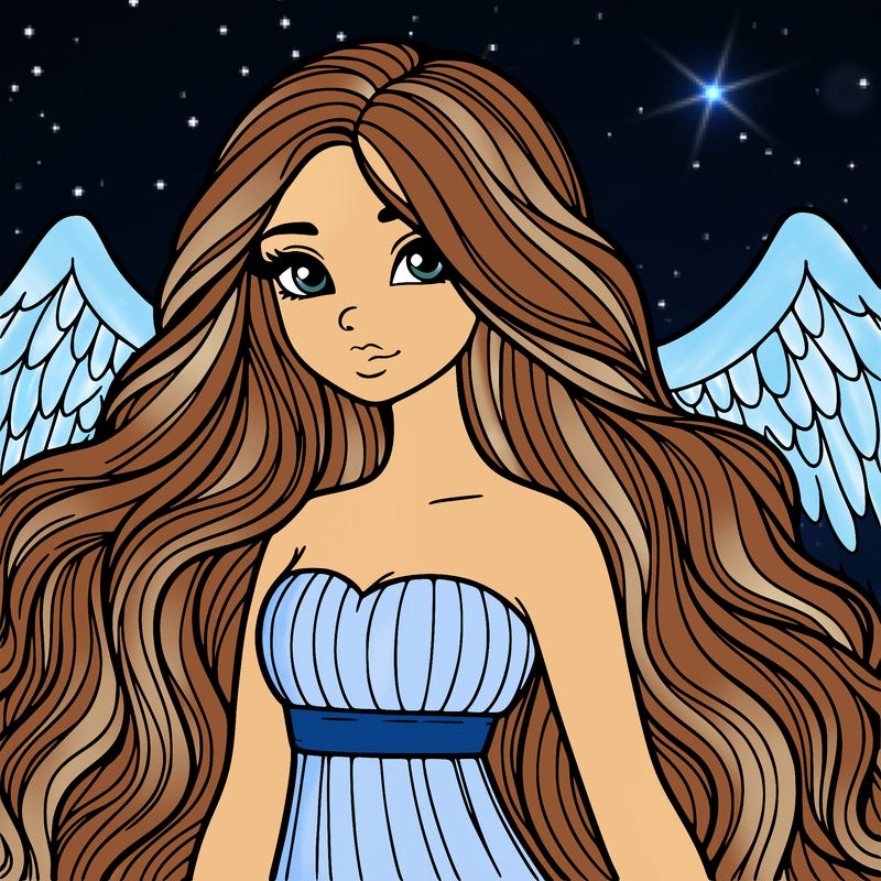 a realistic female angel with long locks