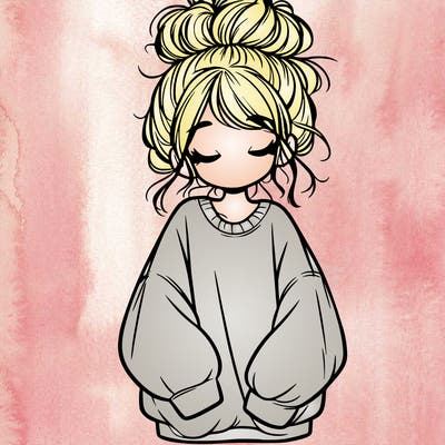 girl with baggy sweatshirt and messy bun