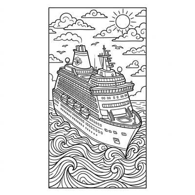 Transform your reading experience with this stunning cruise ship bookmark coloring page. Featuring a detailed ocean liner amidst waves and sky, it's a perfect creative escape for all ages.
