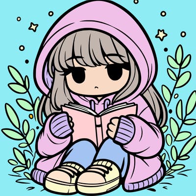 girl in oversized hoodie reading a book