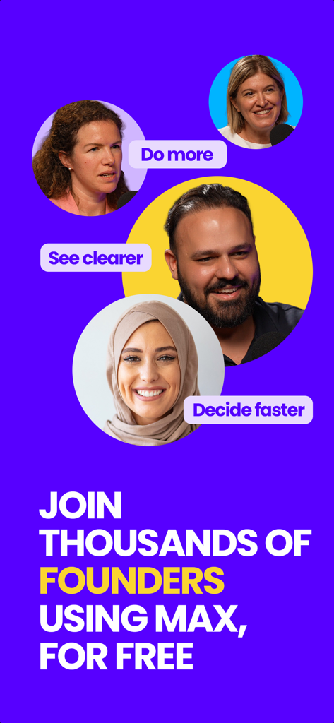 Diverse business founders and entrepreneurs using the Metric financial analytics app to see clearer and decide faster.