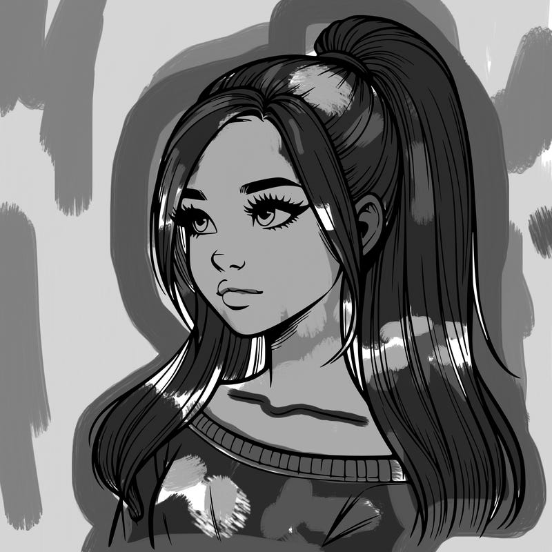 realistic girl with a high ponytail