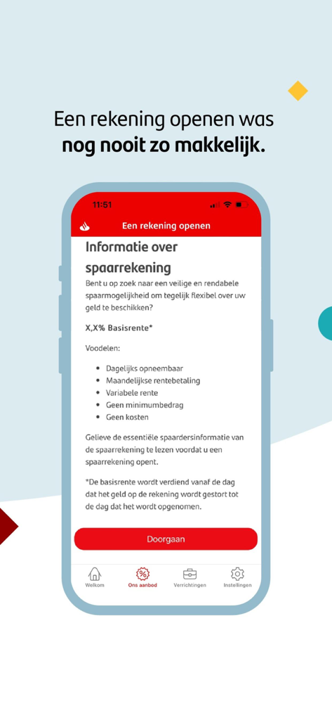 Santander Consumer Bank NL - Santander Consumer Bank NL mobile app screen displaying information and benefits for opening a new savings account
