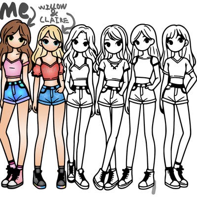 a group of girls wearing crop tops and shorts