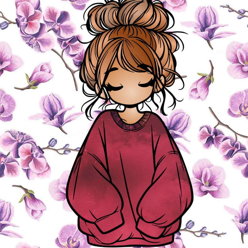 girl with baggy sweatshirt and messy bun
