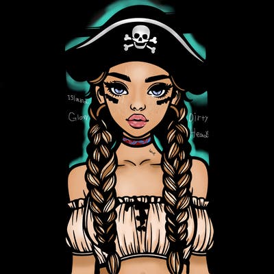 realistic girl with box braids and a realistic pirate hat and a crop top