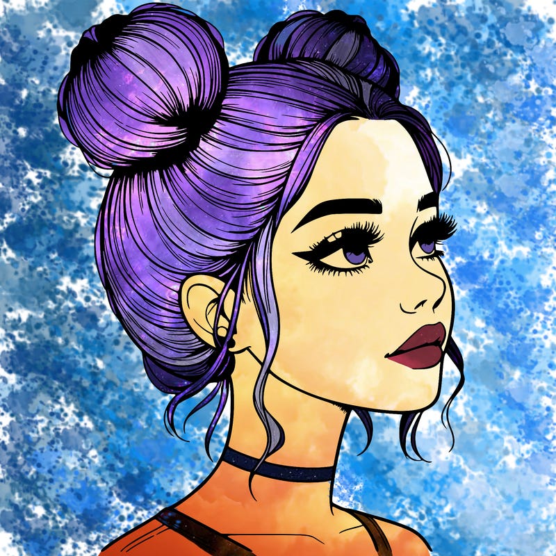realistic girl with buns on the top of her head