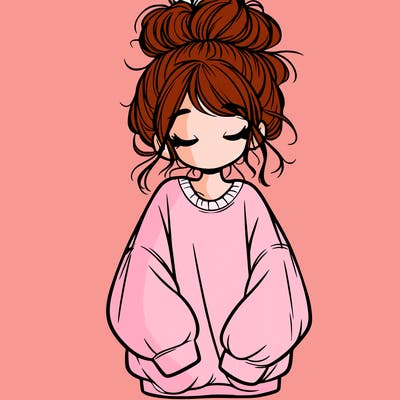 girl with baggy sweatshirt and messy bun