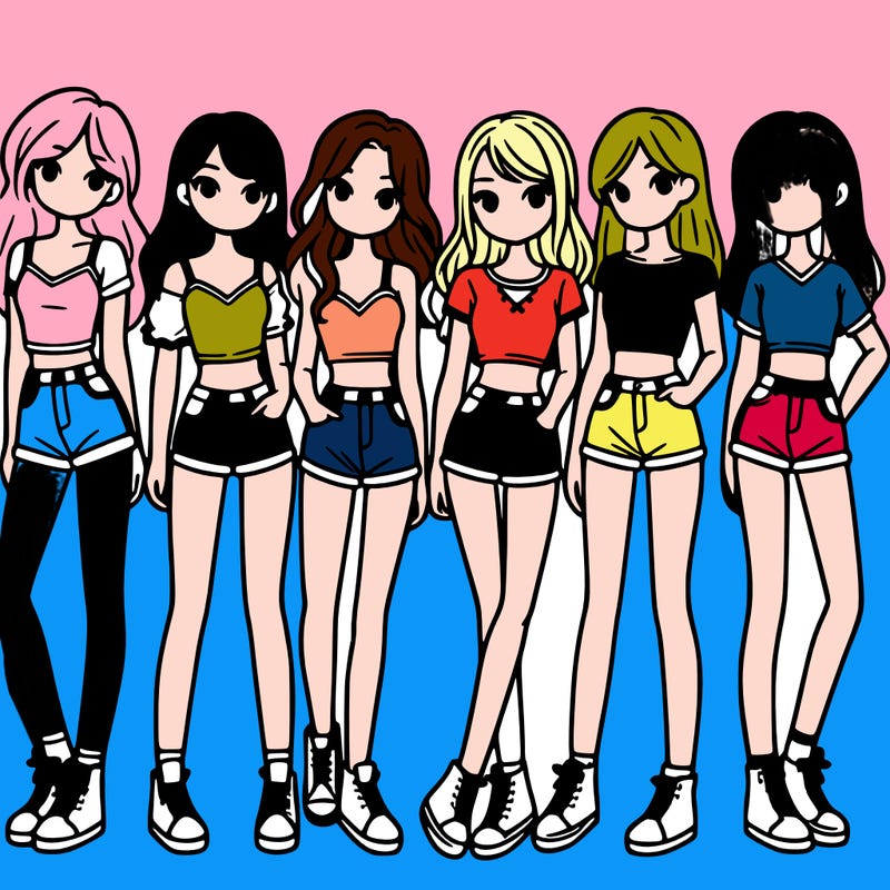 a group of girls wearing crop tops and shorts