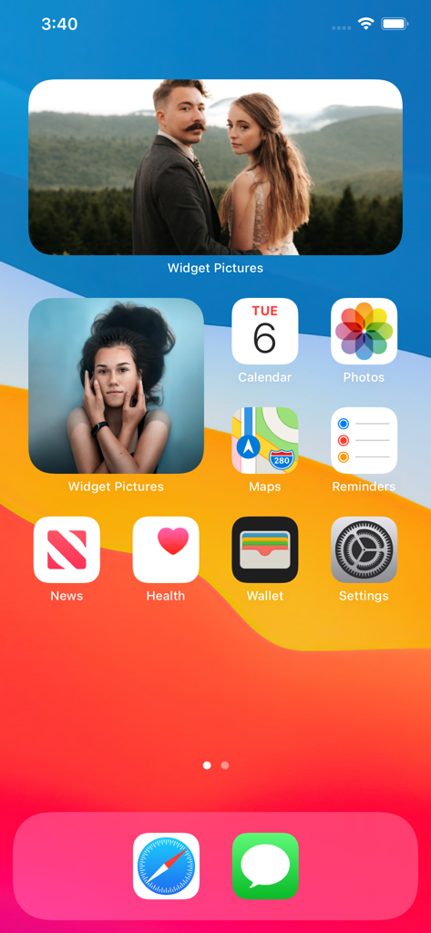 Photo Widget․ - iPhone home screen featuring customized photo widgets with personal portraits and landscape images